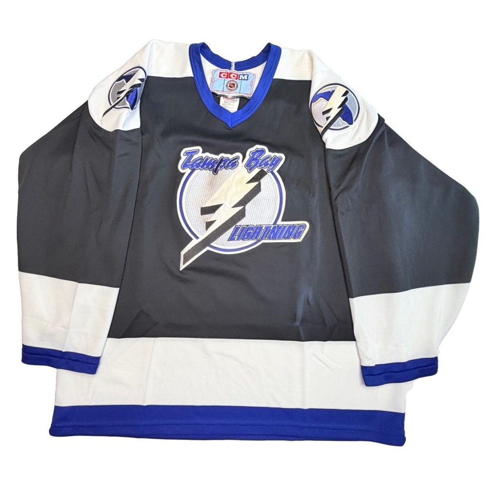 Vintage‎ CCM Tampa Bay Lightning NHL Hockey Jersey Gray Blue Men's Large USA